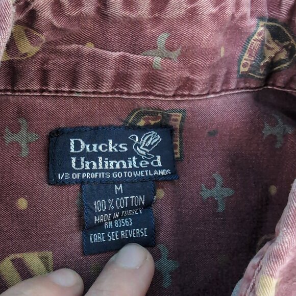 Ducks Unlimited Button-Down Shirt Burgundy Crest Pattern Cotton – Men’s M - Picture 3 of 7